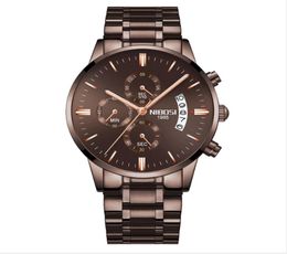 NIBOSI Brand Quartz Chronograph Stopwatch Fine Quality Mens Watches Stainless Steel Band Watch Luminous Date Life Waterproof Wrist2808137
