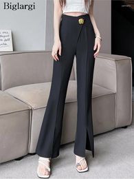 Women's Pants Spring Summer Long Flared Pant Women Irregular High Waist Fashion Split Slim Ladies Trousers Korean Style Pleated Woman