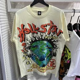 hellstar t shirt designer t shirts graphic tee clothing clothes hipster washed fabric Street graffiti Lettering foil print Vintage Black Loose fitti