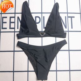 2024 New Fashion Designer Sexy Bikini Sets Cheap Swim Suit Luxury Set Swimsuit Women Letter Diamond Solid Color Black and White High Waisted One Piece