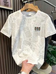 Short Sleeved T-shirt Mens Full Body Printed Trendy Brand Slim Fit Embroidered Cotton Youth High-end 2023 Summer Versatile Top