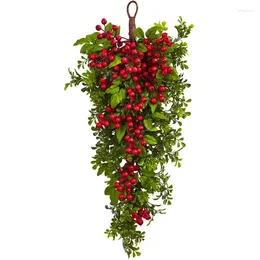 Decorative Flowers Berry Boxwood Teardrop Artificial Plant Red