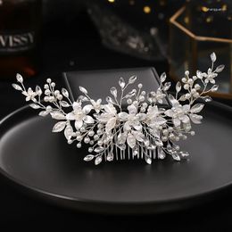 Hair Clips Handmade Silver Colour Flower Comb Pearl Rhinestone Accessories For Women Bride Wedding Tiara