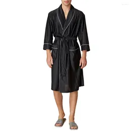 Home Clothing Men V-neck Golden Velvet Satin Kimono Robe Stylish Contrast Long Sleeve Nightwear With Pockets Fashion Men's Pyjamas Bathrobe