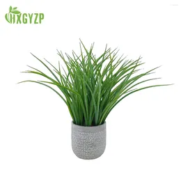 Decorative Flowers 45cm Artificial Plants Potted Faux Green Plant Plastic Grass With Cement Flowerpot Living Room Indoor Home Decor Fake