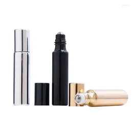 Storage Bottles 100pcs 10ml Gold/Black Glass Essential Oil Roller With Metal Balls Refillable Perfumes Lip Balms Roll On