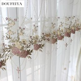 Luxury White Tulle Sheer Curtains for Living Room Lace Embroidered Romantic Princess Window Screen Kitchen European Embroider Sheer Curtains 240321