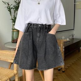 Women's Jeans 2024 Spring Summer High Waist Buttons Wigh Leg A-line Shorts Casual Female Loose Fit Denim Pants Chic Trousers