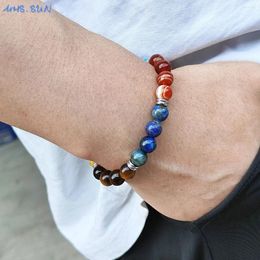 Strand MHS.SUN Est Multicolor Healing 8MM Natural Stone Bracelet Handmade Elastic Women Men Mix Beads Energy Statement Jewellery