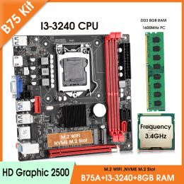 Motherboards B75 LGA 1155 Motherboard Set With i3 3240 And 1*8GB DDR3 1600MHZ Desktop RAM NVME M.2+ WIFI M.2 Interface Kit