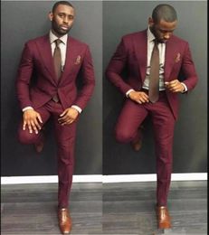 Classy Burgundy Wedding Mens Suits Slim Fit Bridegroom Tuxedos For Men Two Pieces Groomsmen Suit Cheap Formal Business Jackets Wit1825360