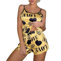 Home Clothing Women Sexy Lingerie Set Thin Cute Nightwear Loose Oil Shiny Pyjamas Smooth Sleepwear Tops Shorts Two Piece Summer Underwear