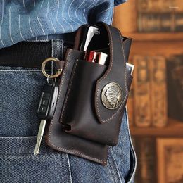 Storage Bags Multifunctional Leather Mobile Phone Bag Vintage Belt Waist Men Holster Portable Key Holder Cigarette Tools Case