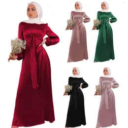Ethnic Clothing Women's Muslim Satin Dress Soft And Elegant Solid Long Loose Casual Scarf Women Fashion