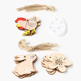 Party Decoration 8pcs Happy Easter Eggs Chick Wooden Craft Hanging Ornaments Home Hollowed Wood Pendants Kids Gift