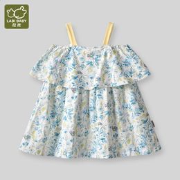 LABI BABY Girls Summer Flower Dresses Cotton Sleeveless Floral Dress for Kids Colorful Party Clothes Children Beach Clothing 240329