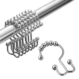 Hooks 12pcs Stainless Steel Roller Double Sliding Rust-Resistant Bath Rollerball Glide Rings Bathroom Shower Rods Curtains