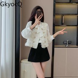 Women's Vests GkyocQ 2024 Summer Women Tops Vest Coats Korean Fashion O Neck Sleeveless Double Breasted Buttons Short Tweed Outwear