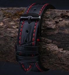 18mm 19mm 20mm 21mm 22mm 23mm 24mm Mens High quality Genuine Leather Black Croco Grain Red Stitch Watch Band Strap 2206204182430