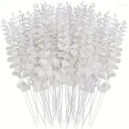 Decorative Flowers 6pcs White Eucalyptus Stems Artificial Leaves With Fake 16 Inch Faux Stem For Vase Wedding Bouquet Home Decor