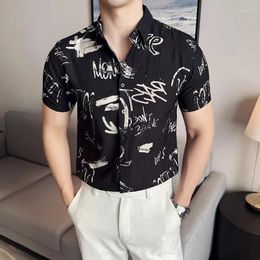 Men's Casual Shirts Summer Fashion Graffiti For Men Simple Korean Short Sleeved Lapel Slim Fit Mens Shirt Floral Hawaiian Male