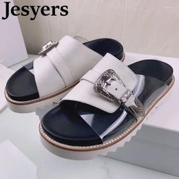 Slippers Summer Women Genuine Leather Metal Decorative Bag Heel Sandals PVC Spliced Outdoor Comfortable Versatile Holiday Shoes