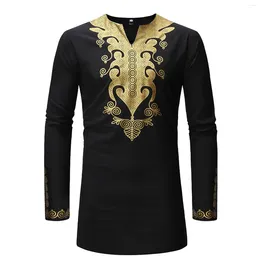 Ethnic Clothing Casual Islamic Arabic Abaya Robe Fashion Print Stand Collar Youth Mid-length Shirt 2024 Muslim Men
