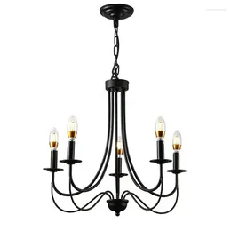 Chandeliers Vintage Candle Chandelier Simple Iron Lustre Black Living Room Decoration Lighting