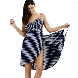 Towel Bath Sexy V-Neck Sling Striped Long Beach Skirt Wrapped Summer Home Holiday Swimming Spa Robe