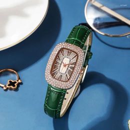 Wristwatches Women's Fashion Full Drill Gypsophila Quartz Watches Pigeon Egg Design Ladies Watch Luxury Leather Strap Rome Vintage Clock