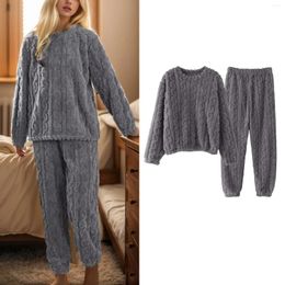 Home Clothing Knit Pajama Set For Women Warm Pajamas Fuzzy Sets Cozy Fleece Oversized Pullover Pants Layering Camisole