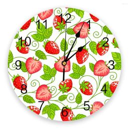 Wall Clocks Strawberry Plant Fruit Round Clock Acrylic Hanging Silent Time Home Interior Bedroom Living Room Office Decoration