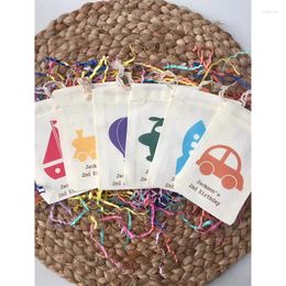 Drawstring Transportation Party Favor Bag Customize Birthday Muslin Boat Car Rocket Plane Air Balloon And Train Bags Treat