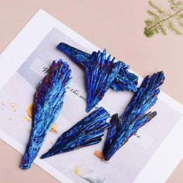 Decorative Figurines Natural Black Tourmaline Original Stone Plating Blue Materials Butterfly Feather Products Flame Crysta X9B8