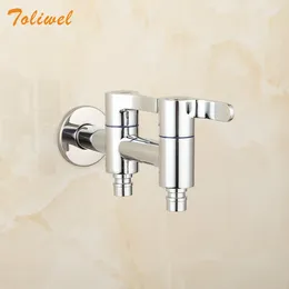 Bathroom Sink Faucets Brass Basin Faucet Washing Machine Tap Double Spout Garden Outdoor Water Chrome Plated 2 Outlet G1/2