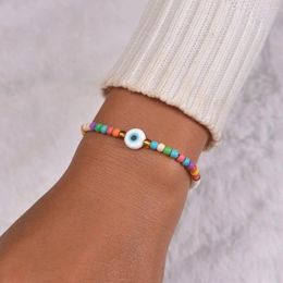 Link Bracelets Bohemian Style Resin Devil's Eye PaiRed With Colorful Rice Beads Adjustable Woven Women And Men Bracelet Jewelry Gift