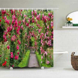 Shower Curtains High Quality Flower Garden Landscape Fabric Curtain Waterproof Polyester Bath For Bathroom Decorate With Hooks