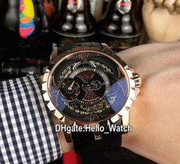 New Excalibur 46 Rose Gold Case RDDBEX0367 Automatic Mens Watch Black Skeleton Dial Brown Leather Strap Sport Watches HelloWatch 3130713