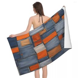 Towel Artistic Jeans Patches Background 80x130cm Bath Microfibre Fabrics Suitable For Travelling Traveller