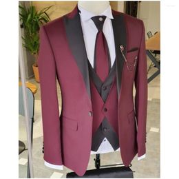 Men's Suits Business Men 3 Pieces Black Peaked Lapel Costume Homme Terno Masculino Prom Slim Fit Man Blazer Tailored Jacket Pant Vest