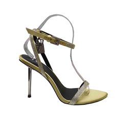 Designer Sandal Party Dress shoes heels shoe Shiny Leather Padlock Pointy NakeD SandalS Women Shoes Hardware Woman Metal Spike Heels
