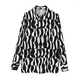 Women's Blouses UNIZERA2024 Spring Product Fashion And Elegance Versatile Printed Long Sleeved Polo Neck Shirt Top