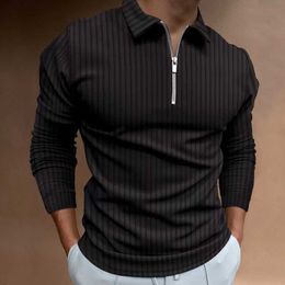 2024 Mens Polo Shirt Spring and Autumn Zipper Stripe Long Sleeved