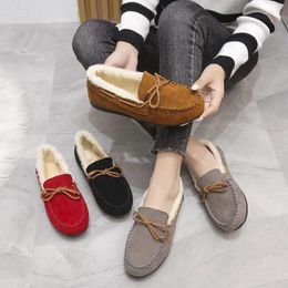 Casual Shoes Classic Fur Flats For Women Winter Slip On Round Toe Warm Plush Platform Plus Size