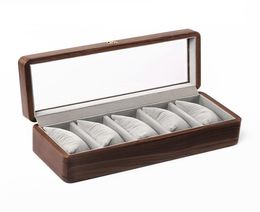 Watch Boxes Cases Luxury Wooden Holder Storage Display Box Organiser Retro Casket Solid Wood Transparent Glass 5 Epitopes Watche8569586