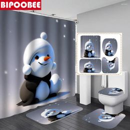 Shower Curtains Cute Snowman Merry Christmas Bathroom Curtain Set Toilet Lid Cover Anti-slip Carpet Bath Mats Rugs Holiday Decor