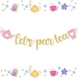 Lets Par Tea Party Decorations Teapot and Teacup Garland for Tea Themed Birthday Party Bridal Shower 240326