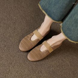 Dress Shoes Spring Woman Slip On Pumps Heels Sheepskin Pleated French Style Basic Apricot Simple