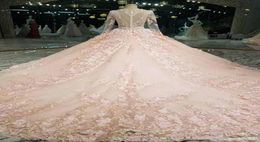 2018 winter fall snow garden V neck Ball gown long sleeves wedding dresses western hands made flowers bridal wedding gowns3418849