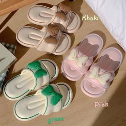 Slippers 1PC Thick Flat Bathroom Bottom Home Soft Sole EVA Indoor Lady Cute Bowknot Sandals Summer Outdoor Non Slip Flip Flops